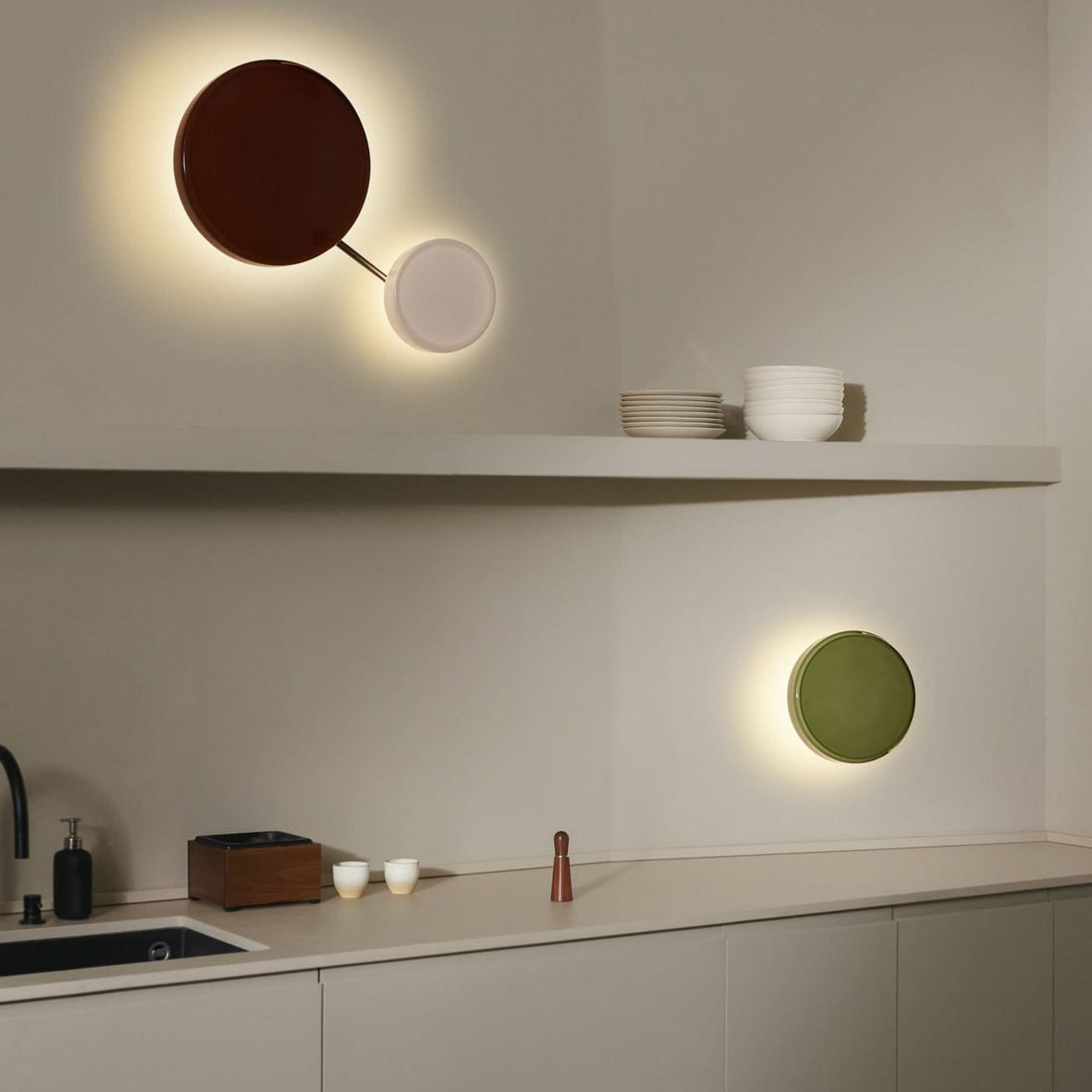 Applique murale LED Caramel en verre, vert et noir, Ø 28 cm