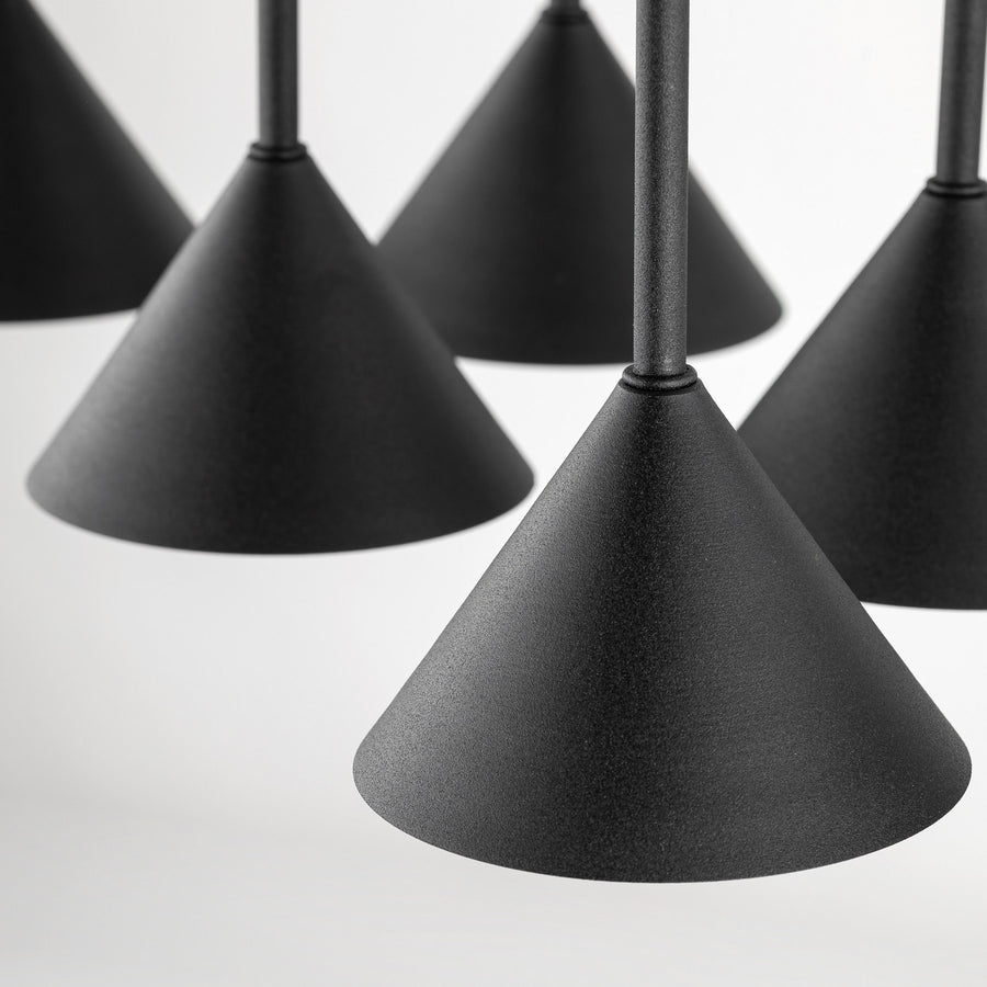 Suspension Cono Mini en métal, noir, 6 lumières, longueur 62 cm