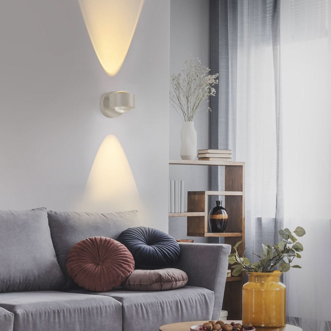 Applique murale LED rechargeable Chia en métal, sable, 2 lumières, hauteur 9 cm