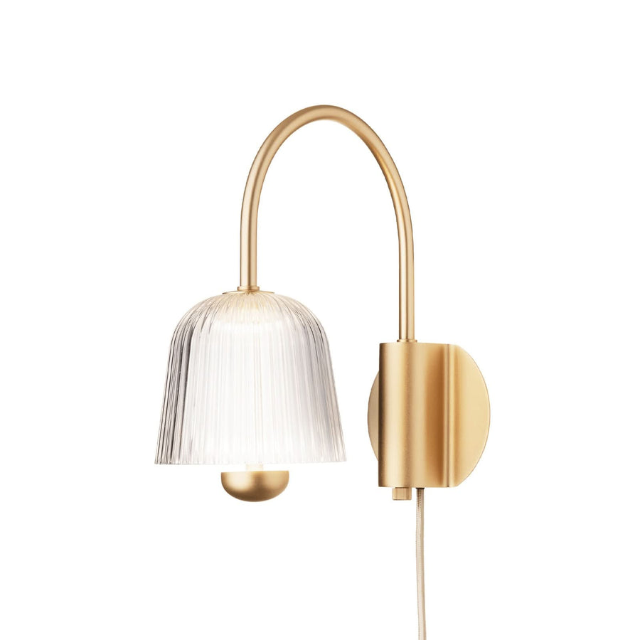 Applique murale LED Asteea en métal, laiton satiné et transparent, hauteur 27 cm