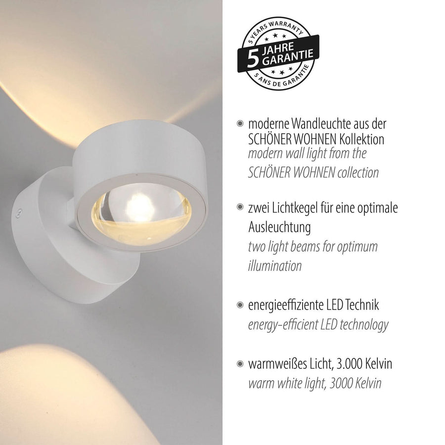 Applique murale LED Chia en verre, blanc, 2 lumières, hauteur 9,3 cm