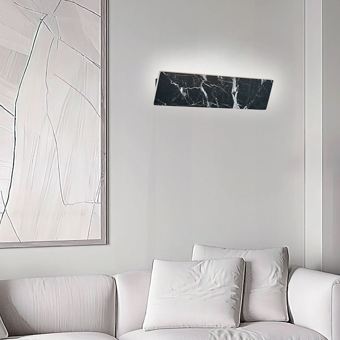 Applique murale LED Selena en pierre, noir marbré, hauteur 10 cm, 3000 K, 10 W
