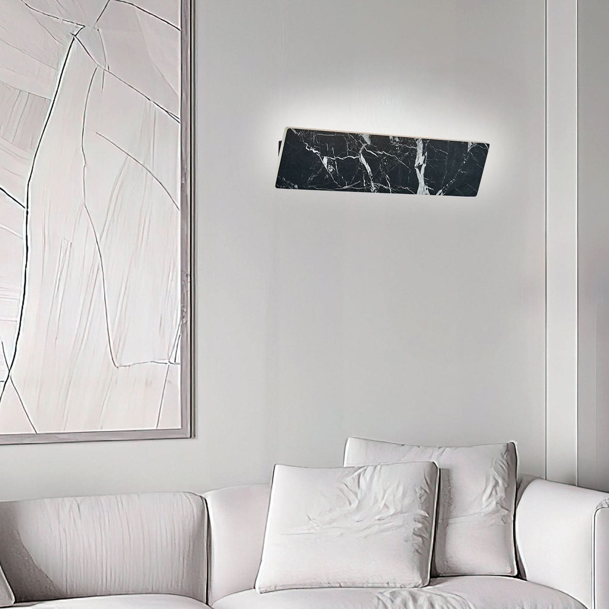 Applique murale LED Selena en pierre, noir marbré, hauteur 10 cm, 3000 K, 10 W