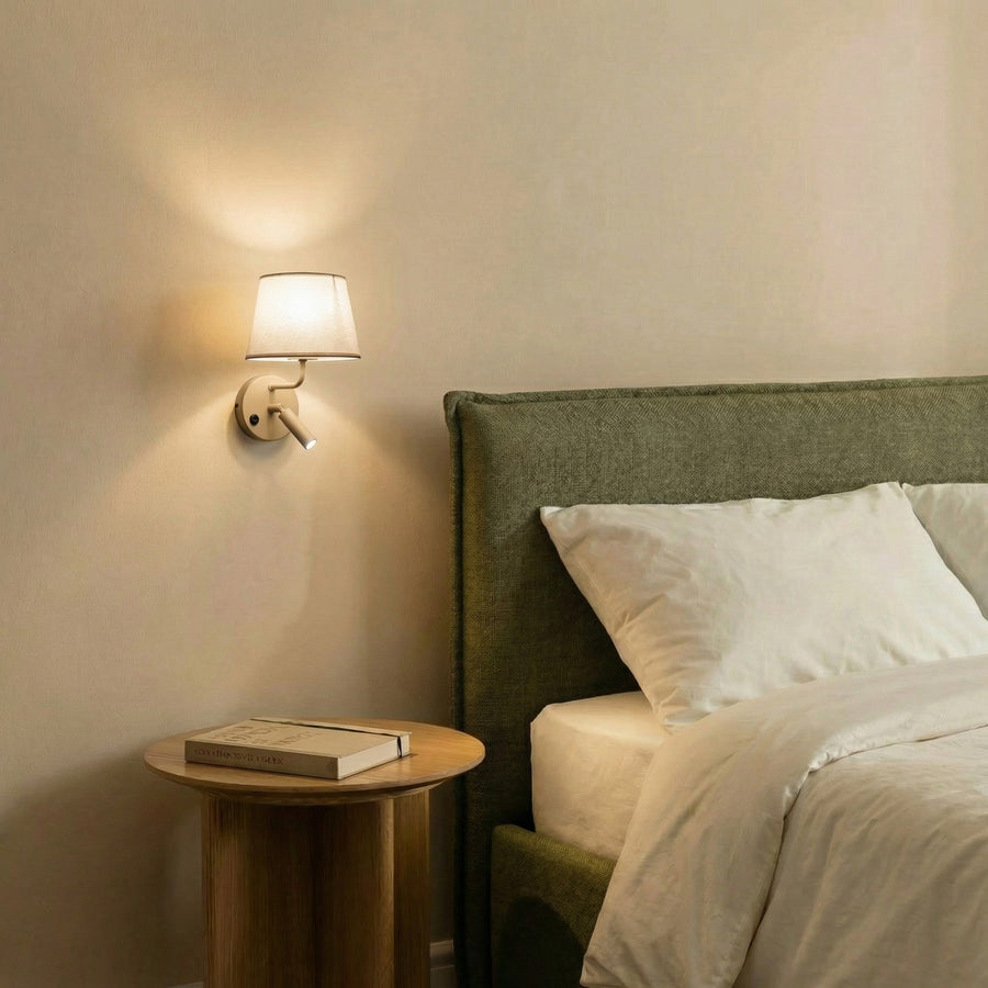 Applique murale Maja en tissu, sable, 2 lumières, hauteur 25 cm