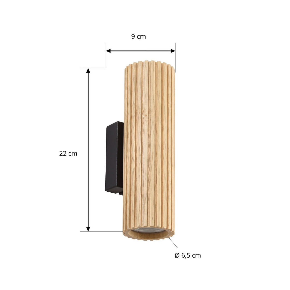 Applique murale Stralino en bois, noir, 2 lumières, hauteur 22 cm