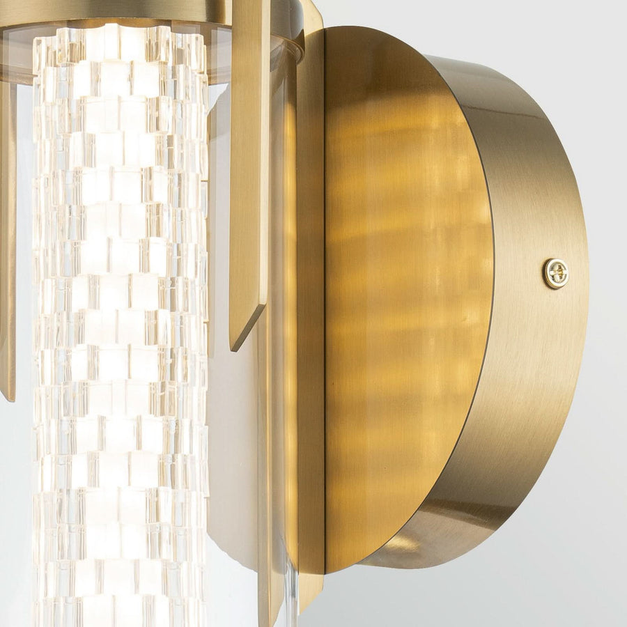 Applique murale LED Espada en verre, doré brossé et transparent, Ø 16 cm, IP44