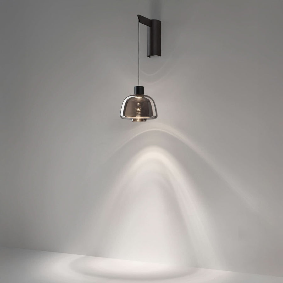 Applique murale LED Drep A/01 en verre, gris fumée teinté et noir, hauteur 39,8 cm