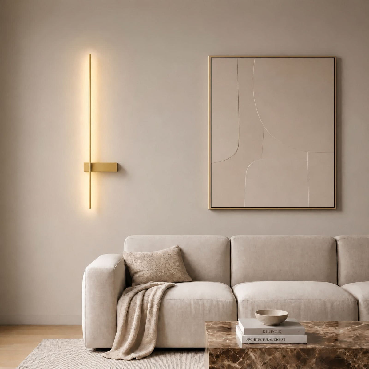 Applique murale LED Natsumi en aluminium, laiton, hauteur 90 cm