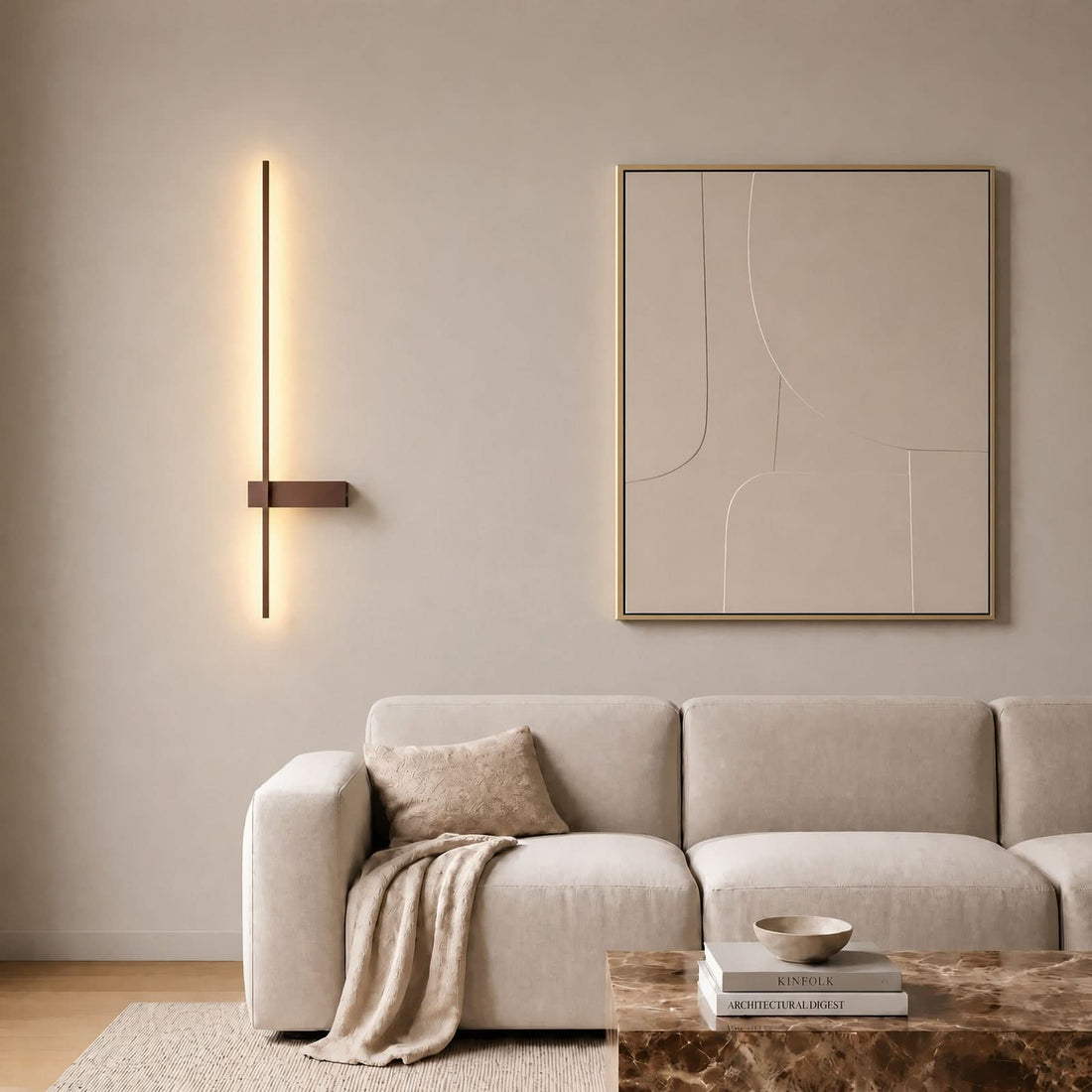 Applique murale LED Natsumi en aluminium, marron, hauteur 90 cm