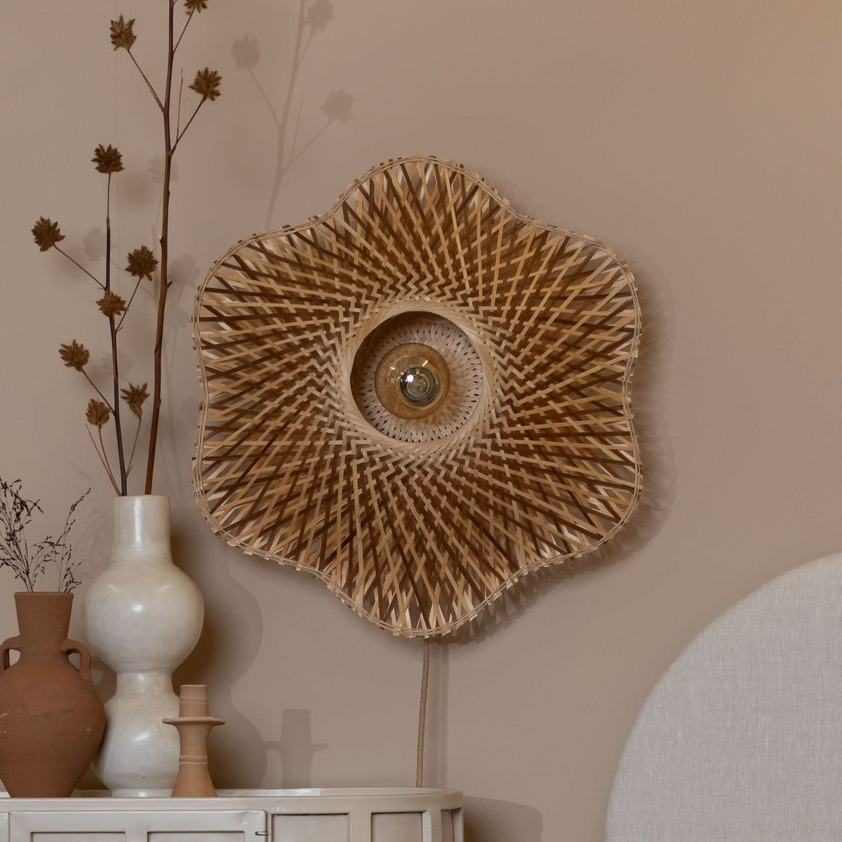 Applique murale Madura en bambou, bois et marron, Ø 60 cm