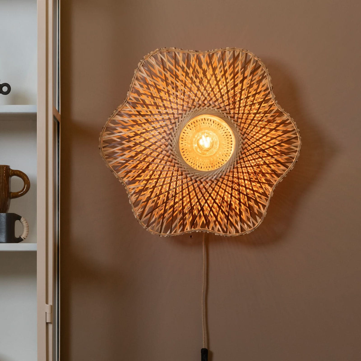 Applique murale Madura en bambou, bois et marron, Ø 60 cm