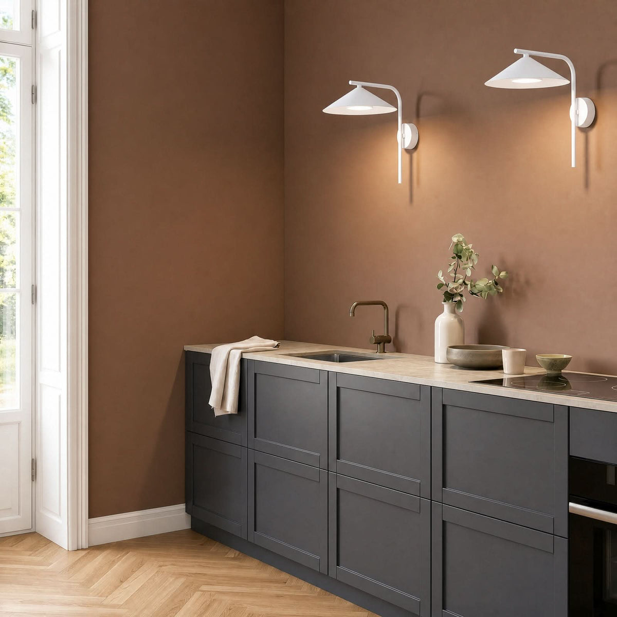 Applique murale Lume S en métal, gris et beige, hauteur 30,5 cm