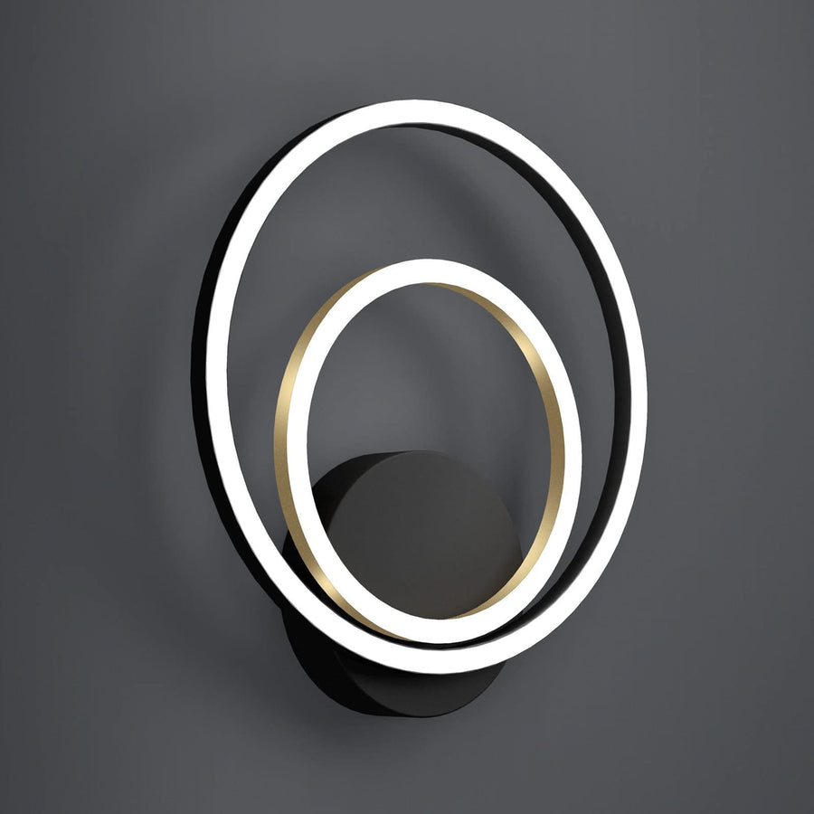 Applique murale LED Lanacera en acier, noir et doré, hauteur 32,5 cm
