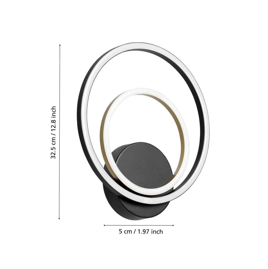 Applique murale LED Lanacera en acier, noir et doré, hauteur 32,5 cm