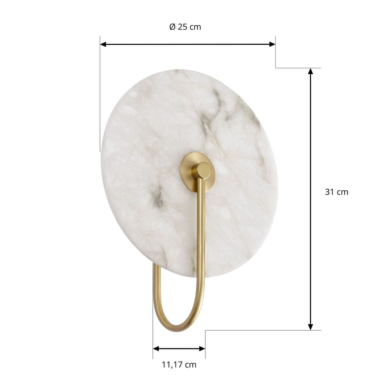 Applique murale LED Ruma en métal, albâtre et laiton, hauteur 31 cm