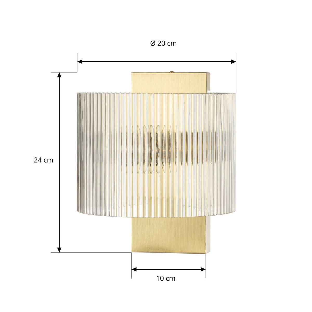 Applique murale Meritt en verre, laiton et transparent, hauteur 24 cm