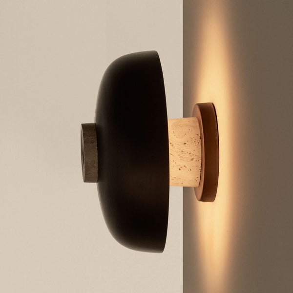 Applique murale LED Reverse en pierre, bronze et sable, Ø 24 cm