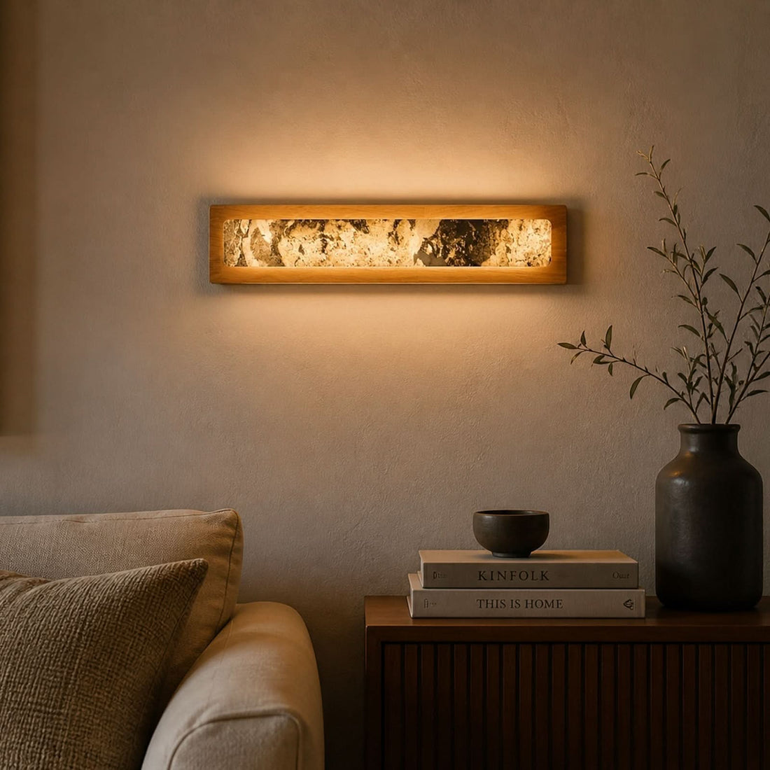 Applique murale LED Chile L en bois, chêne, hauteur 5 cm