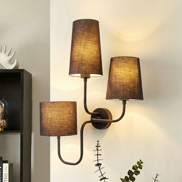 Applique murale Çatal en tissu, noir, 3 lumières, hauteur 57 cm