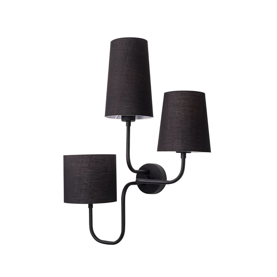 Applique murale Çatal en tissu, noir, 3 lumières, hauteur 57 cm