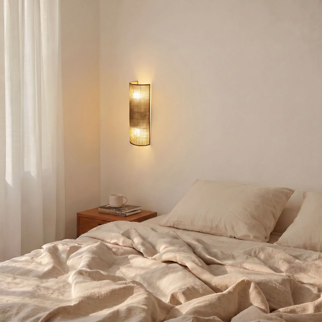 Applique murale Nature en tissu, marron, 2 lumières, hauteur 40 cm