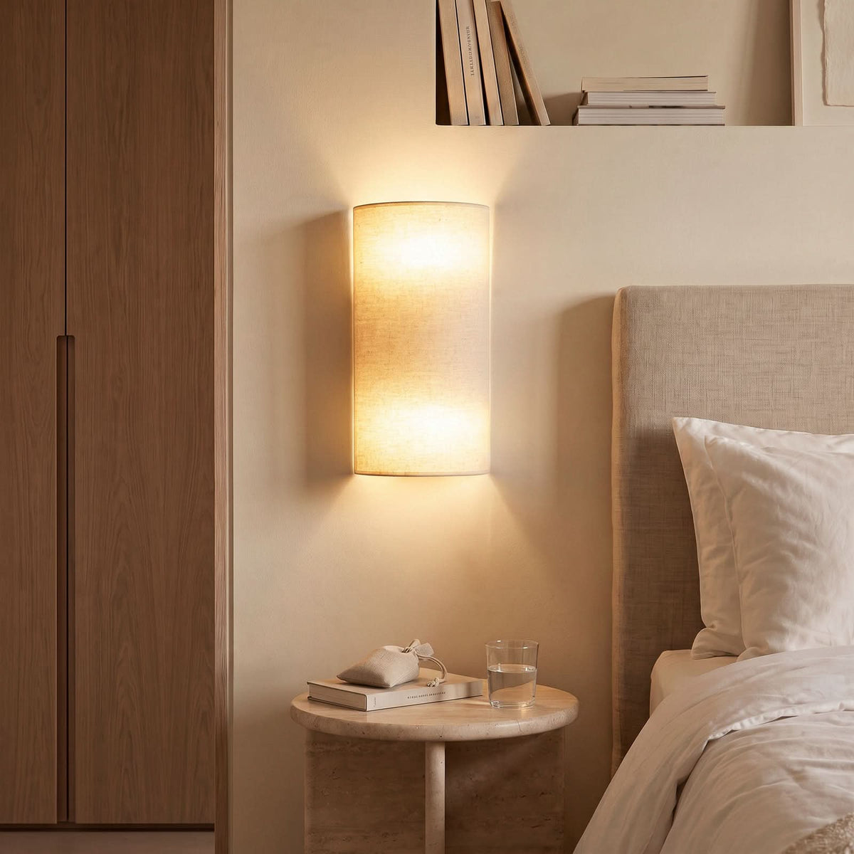 Applique murale Nature en tissu, crème, 2 lumières, hauteur 40 cm