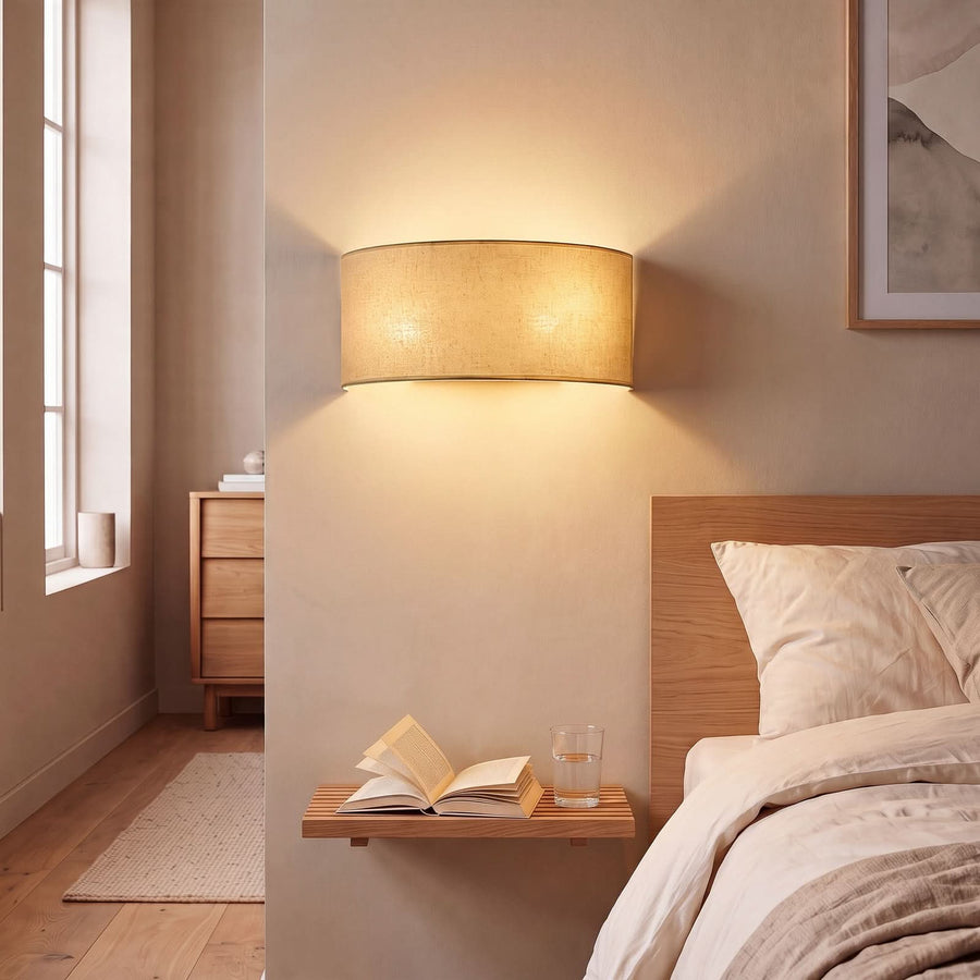 Applique murale Nature en tissu, crème, 2 lumières, hauteur 16 cm