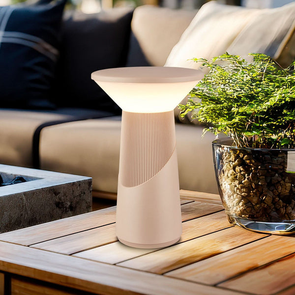Lampe à poser d'extérieur LED rechargeable Pilia en métal, beige et blanc, Ø 15 cm, IP44