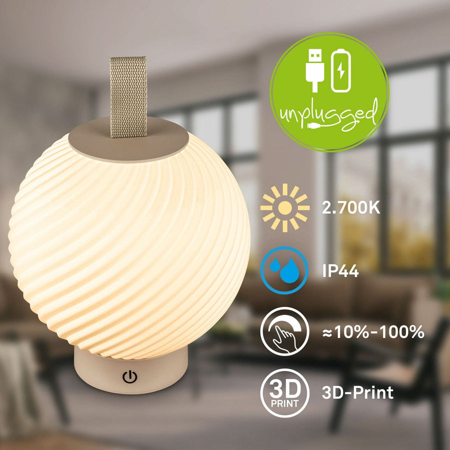 Lampe à poser d'extérieur LED Brilo, beige et blanc, Ø 18 cm, IP44