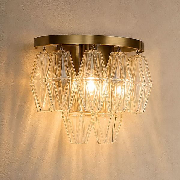 Applique murale Alba en verre, laiton ancien et ambre teinté, 2 lumières, hauteur 22 cm