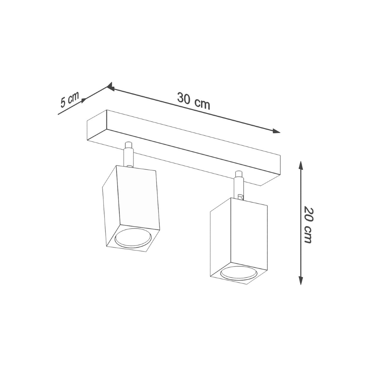 Schéma technique coté du luminaire avec dimensions 30, 5 et 20 cm
