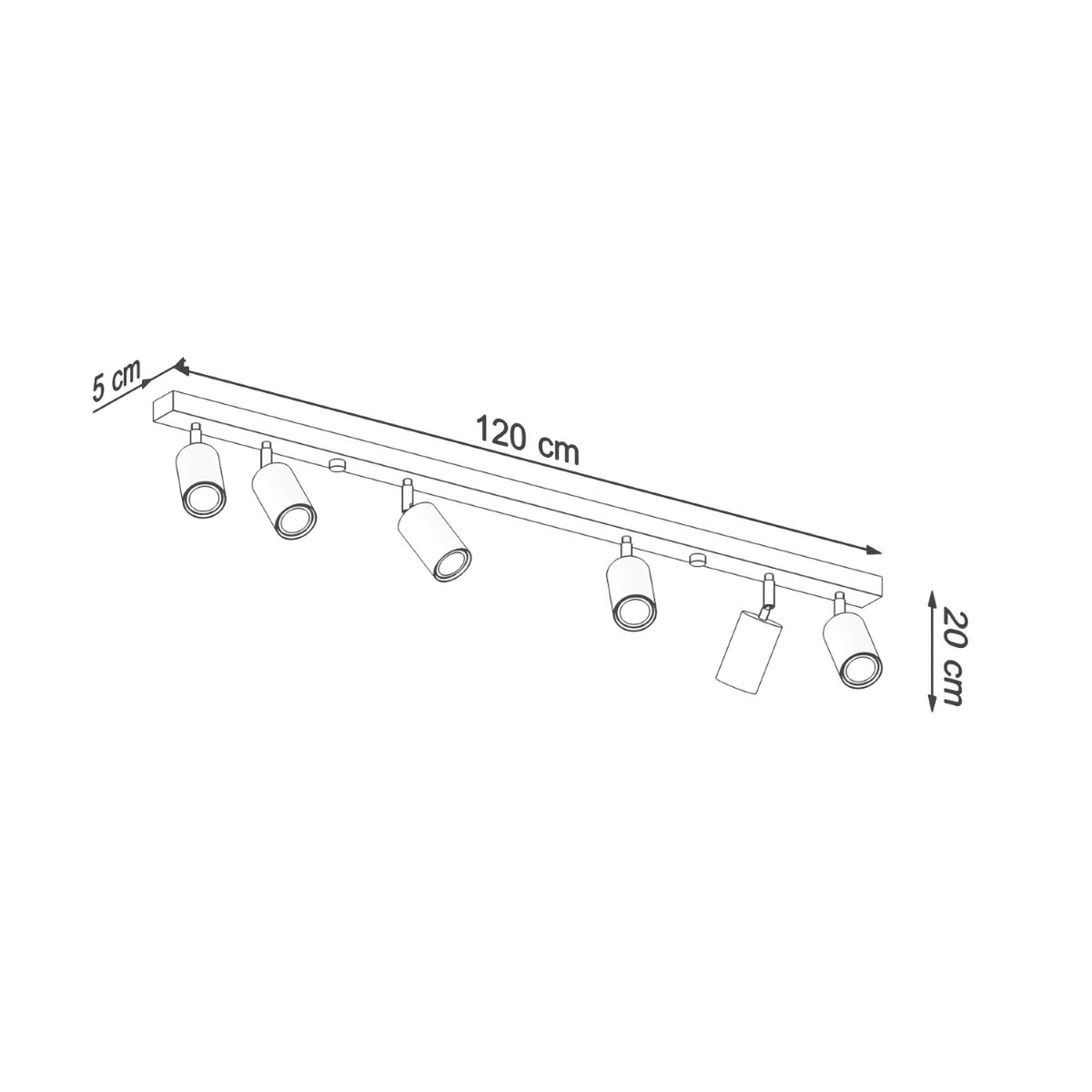 Schéma coté indiquant 120 cm de long, 5 cm de large et 20 cm de haut.