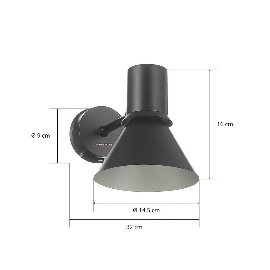 Applique murale Type 80 W1 en aluminium, noir mat, hauteur 16 cm