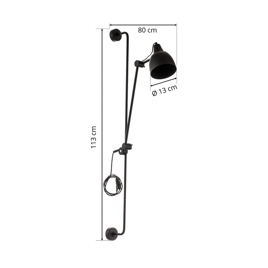 Applique murale 997 en métal, noir, hauteur 113 cm