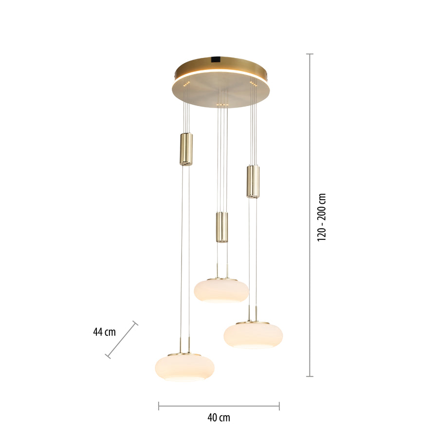 Suspension Q-Etienne laiton mat, verre, L 40 cm