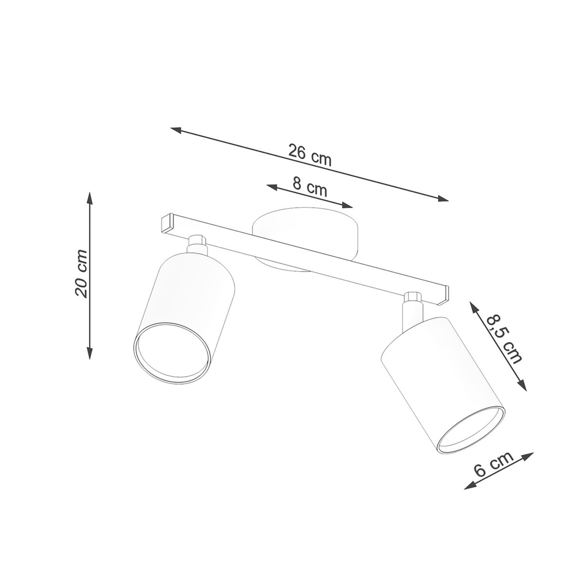 Schéma de dimensions du plafonnier : 26 cm de large, 20 cm de haut.