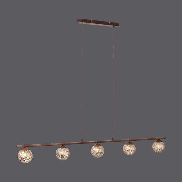 Suspension Greta 5 lumières marron et dorée