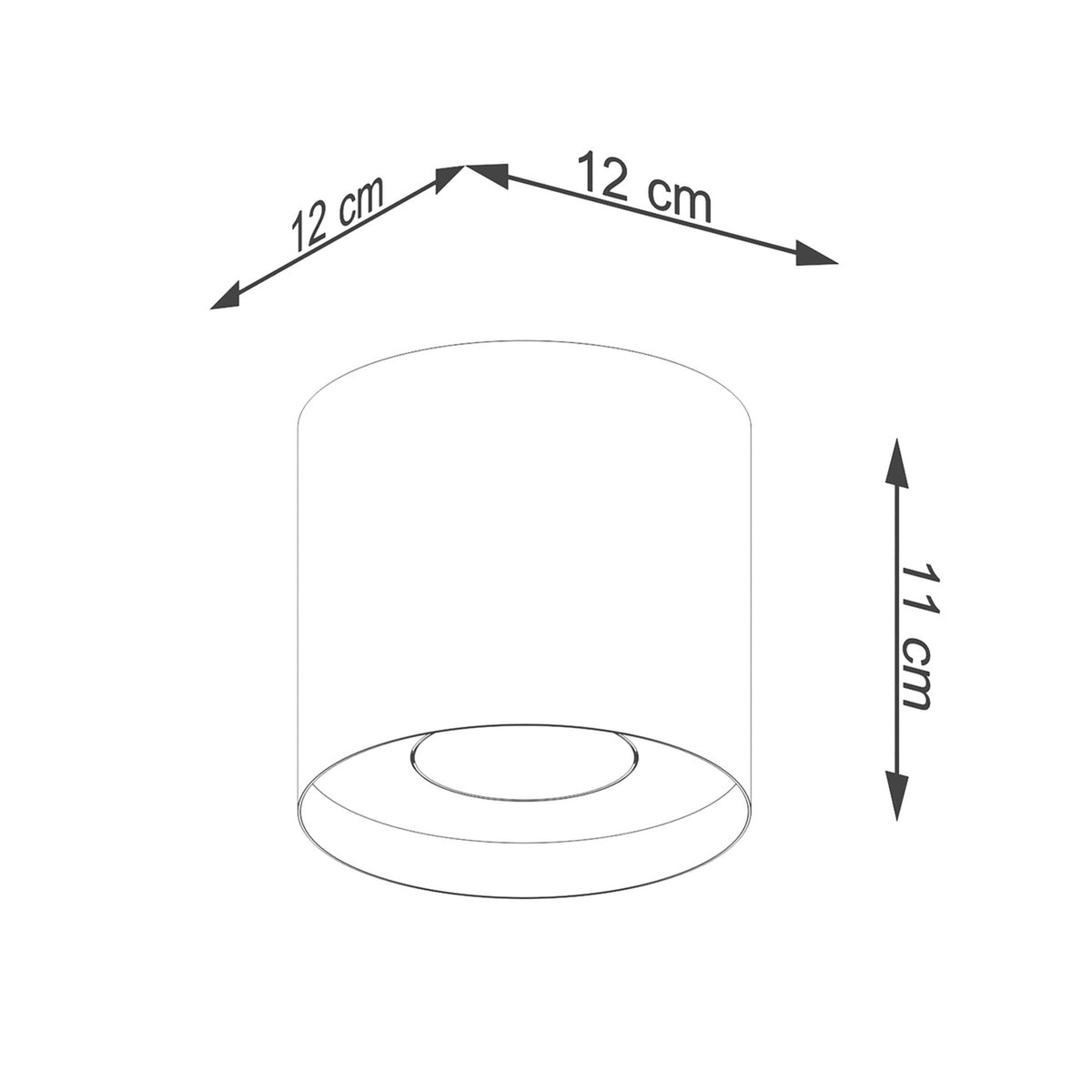 Schéma coté du plafonnier : diamètre 12 cm et hauteur 11 cm