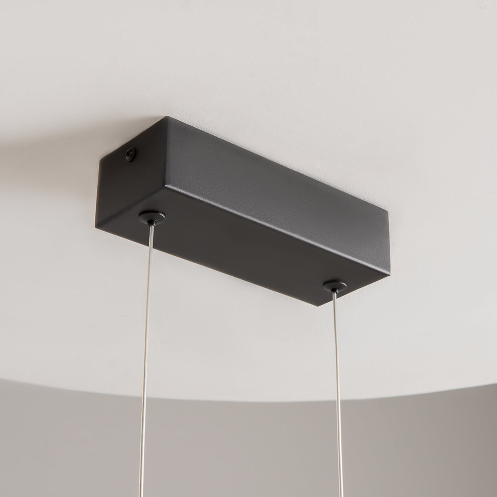 Gros plan sur le pavillon rectangulaire noir fixé au plafond et ses câbles