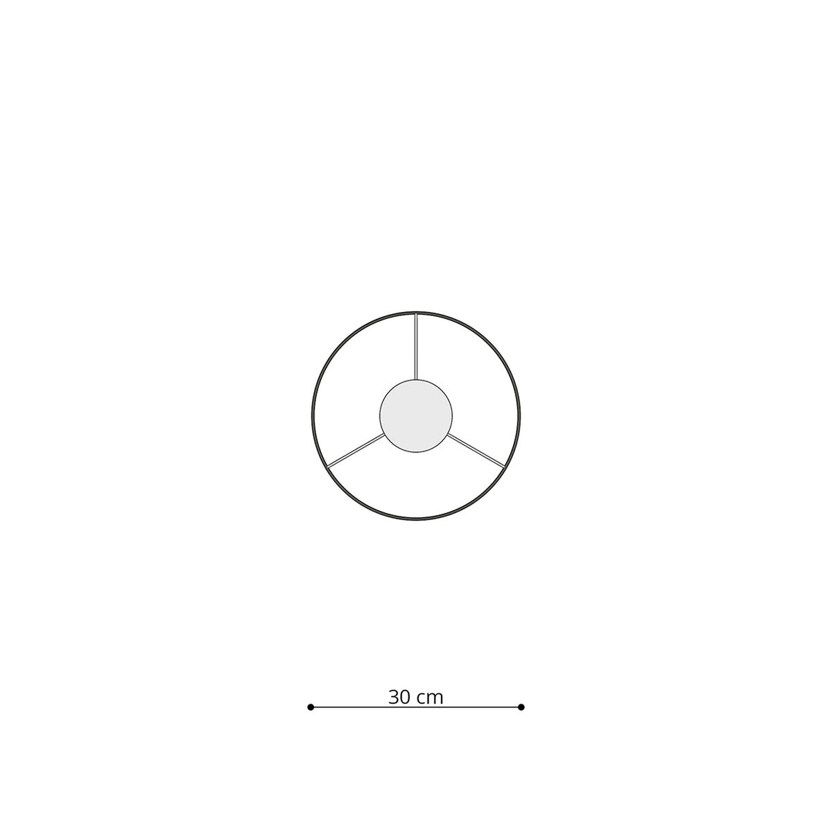 Schéma technique vu de dessus avec cercle et dimensions trente centimètres.