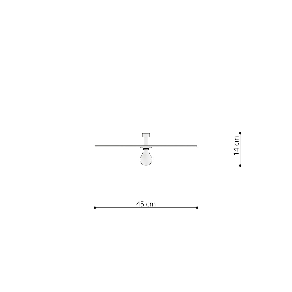 Schéma technique coté indiquant 45 cm de diamètre et 14 cm de hauteur
