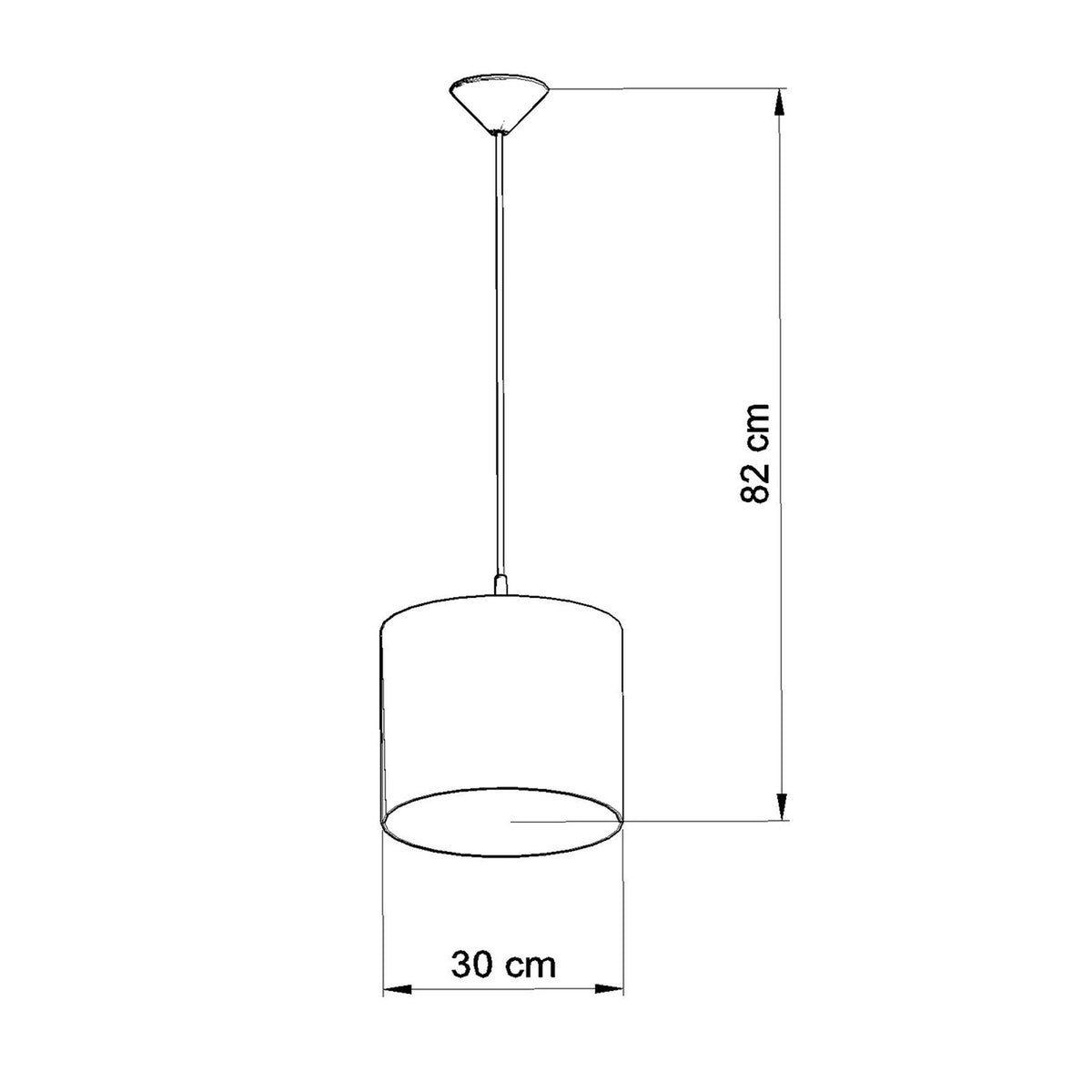 Schéma de dimensions du luminaire : hauteur totale 82 cm et diamètre 30 cm.