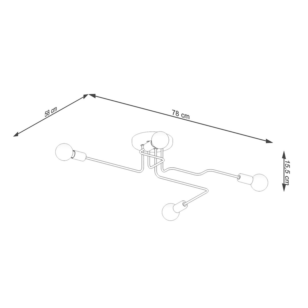 Schéma coté du lustre : 78 cm par 58 cm, hauteur 15,5 cm