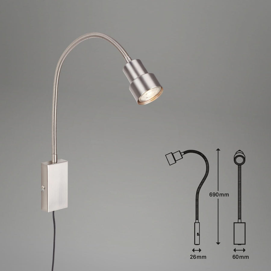 Applique murale Tusi en métal, nickel mat, hauteur 69 cm