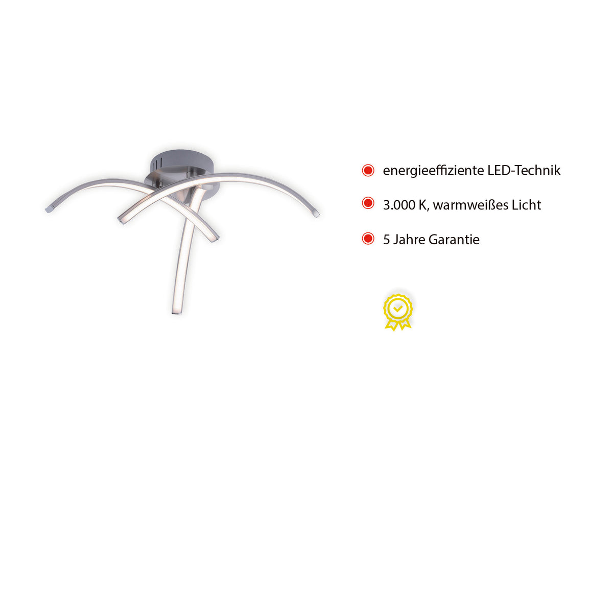 Vue produit avec mentions techniques sur la technologie LED, la température de couleur et la garantie.