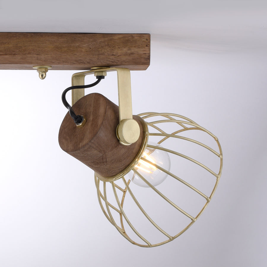 Plafonnier Alami 2 lumières laiton mat, bois