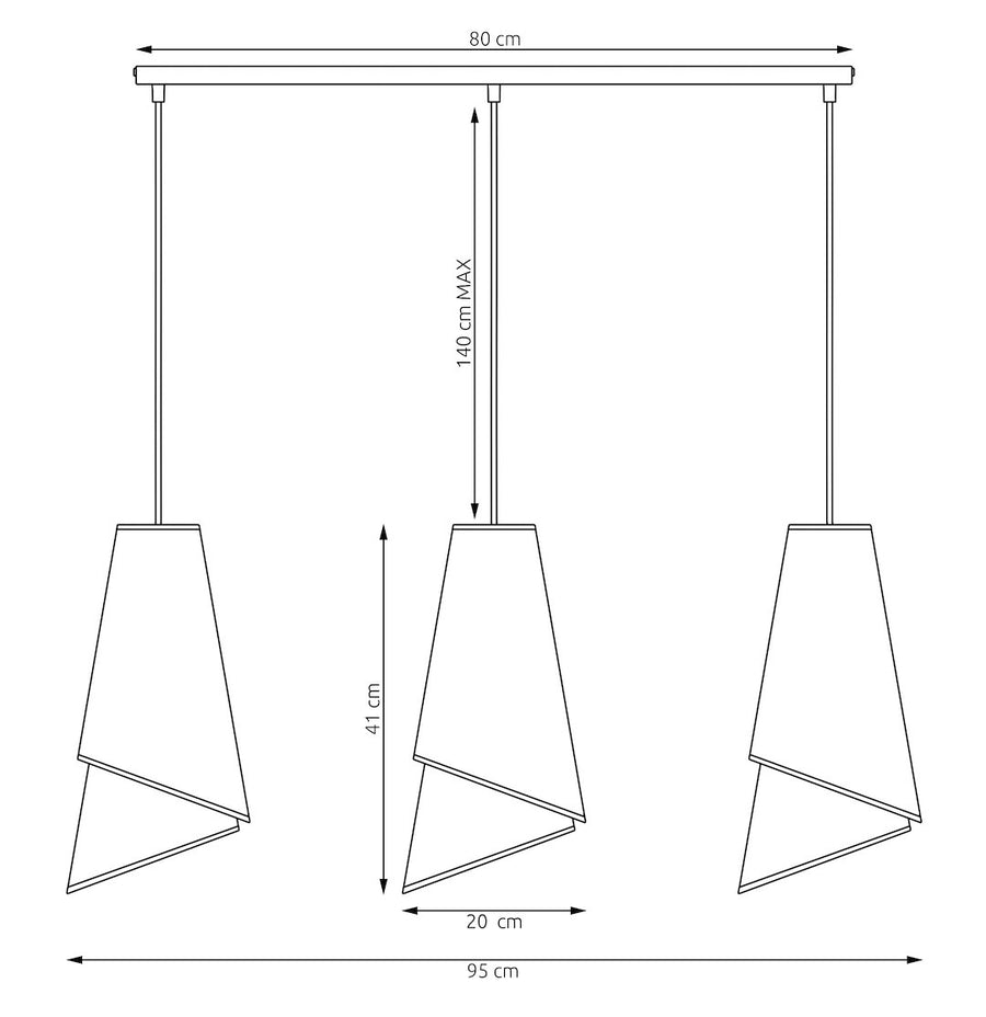 Suspension Moda 3 lumières noire, tissu doré