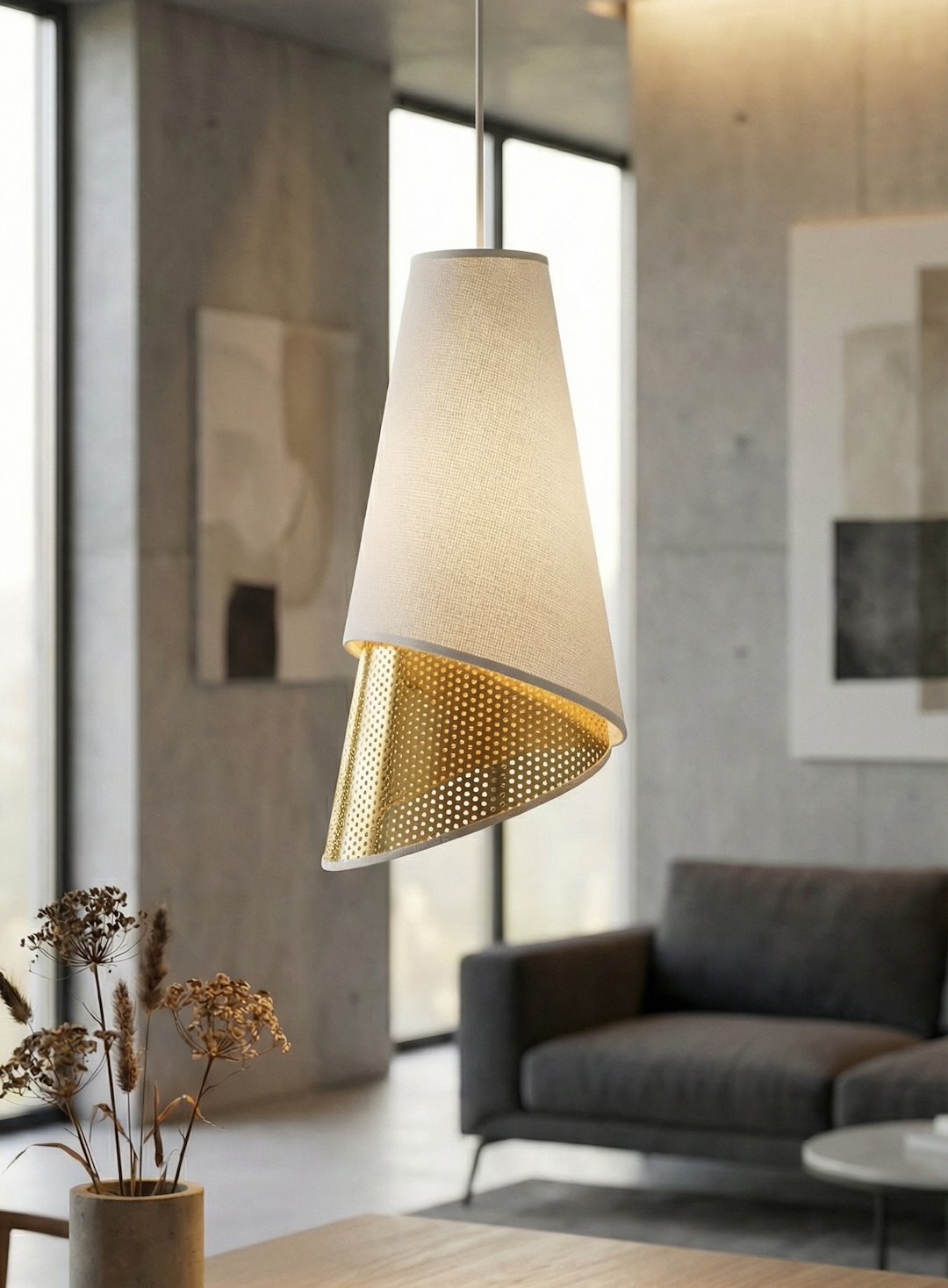 Suspension Moda blanche, tissu doré