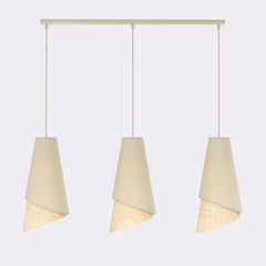 Suspension Moda 3 lumières noire, tissu rotin