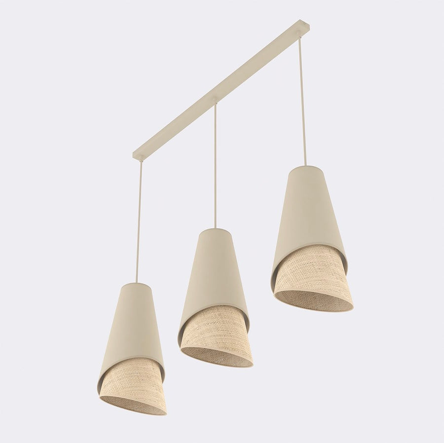 Suspension Moda 3 lumières noire, tissu rotin